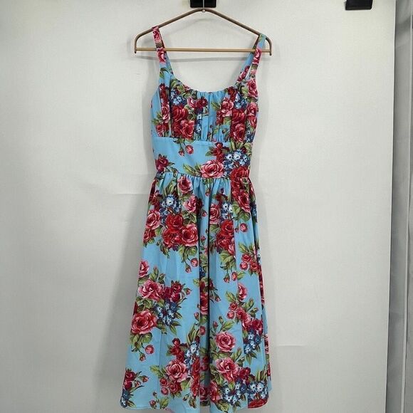 Vixen by Micheline Pitt Multicolor Fit & Flare Floral Ingenue Swing Dress Small - Picture 1 of 9
